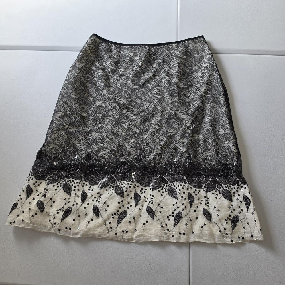 Albert Nipon Skirt Womens 12 Black Floral Lace Sequin A-Line Fairy Grunge Y2K